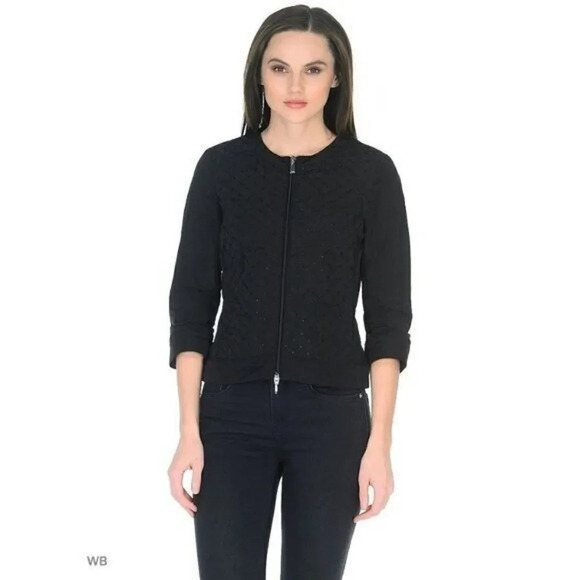 Geox Respira Textured Full Zip Black Jacket 8 $270 - Picture 1 of 6